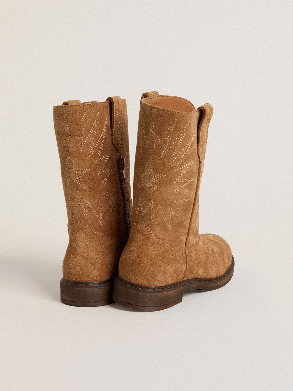 Golden Goose Wish Teen boots in camel suede with star embroidery