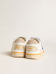Golden Goose Young Ball Star with blue glitter star and beige suede heel tab