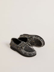 Golden Goose Cruise Teen loafer in distressed-effect black leather