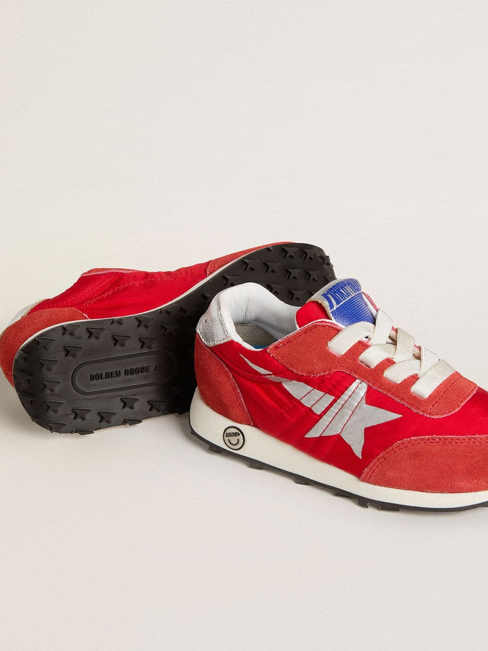 Golden Goose Young Marathon in red nylon with printed star and leather heel tab