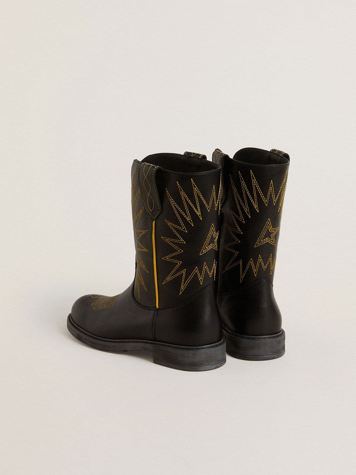 Golden Goose Wish Junior boots in black leather with yellow star embroidery