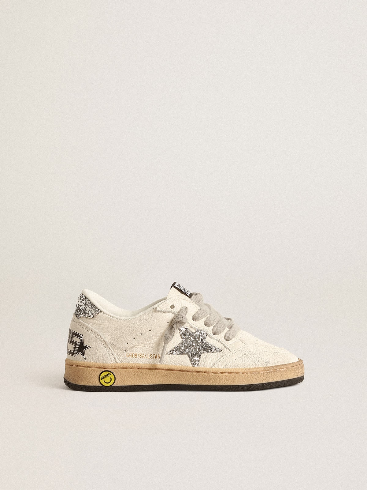 Golden Goose Ball Star Young in nappa with silver glitter star and heel tab
