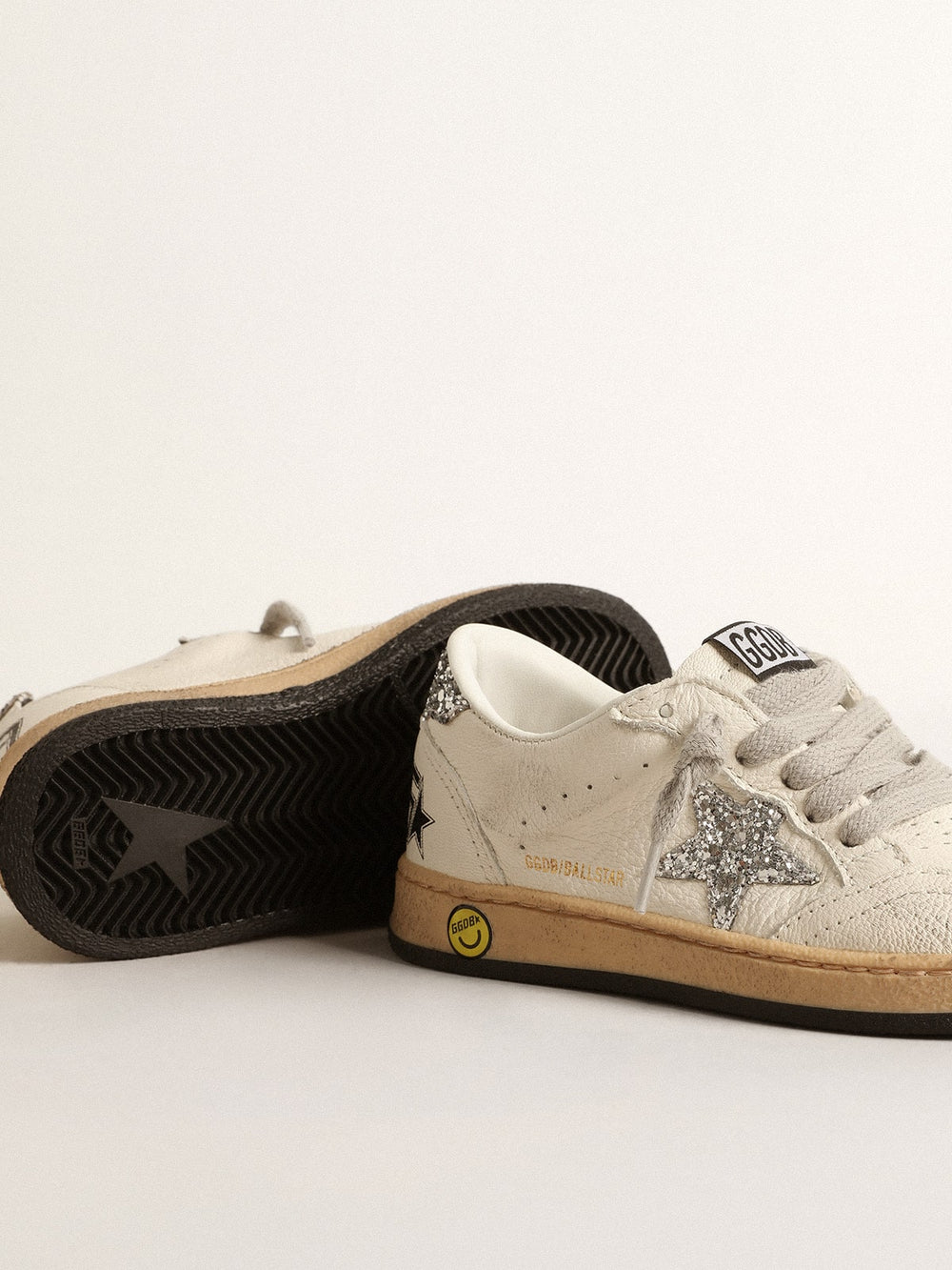 Golden Goose Ball Star Young in nappa with silver glitter star and heel tab