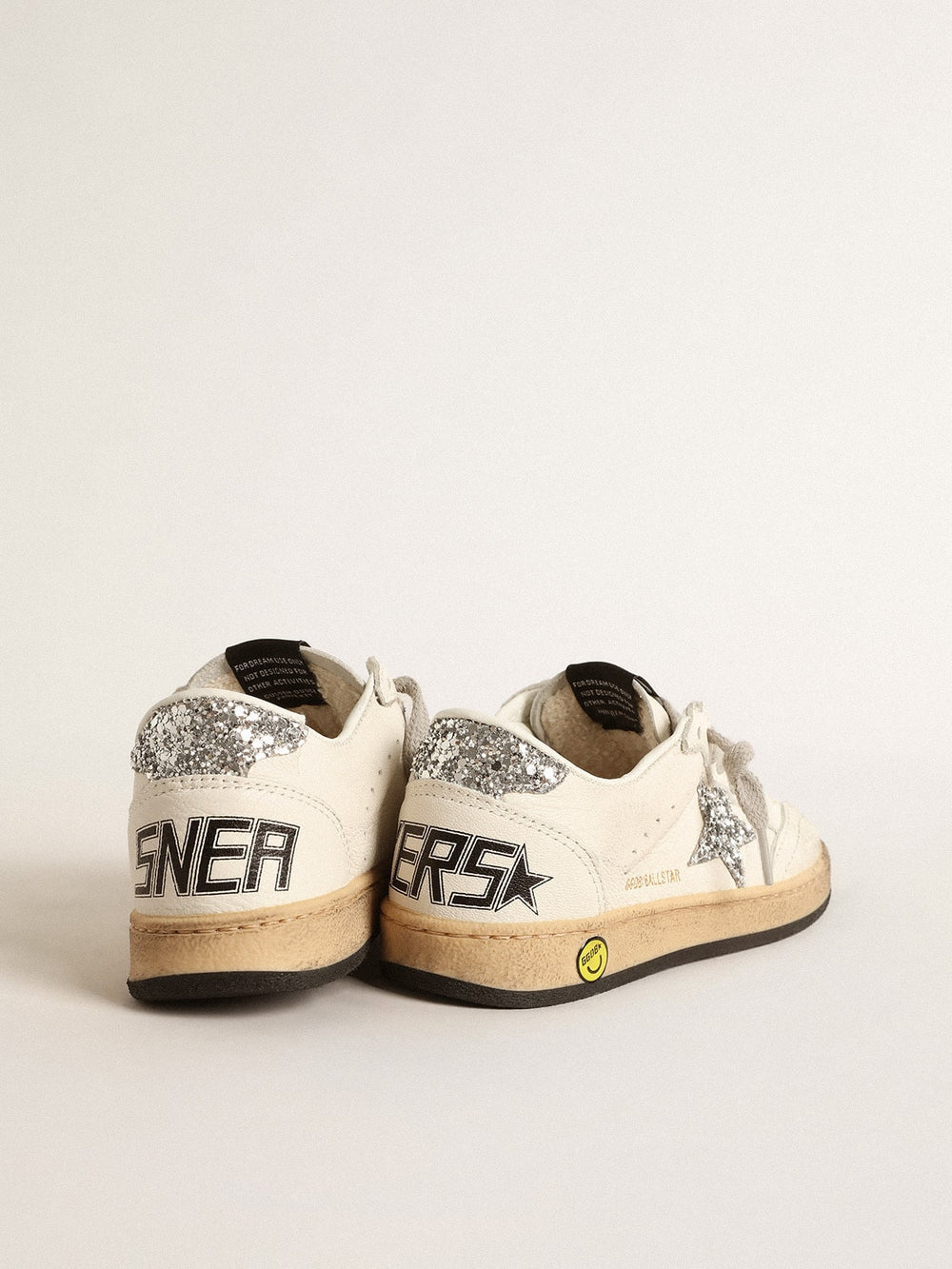 Golden Goose Ball Star Young in nappa with silver glitter star and heel tab