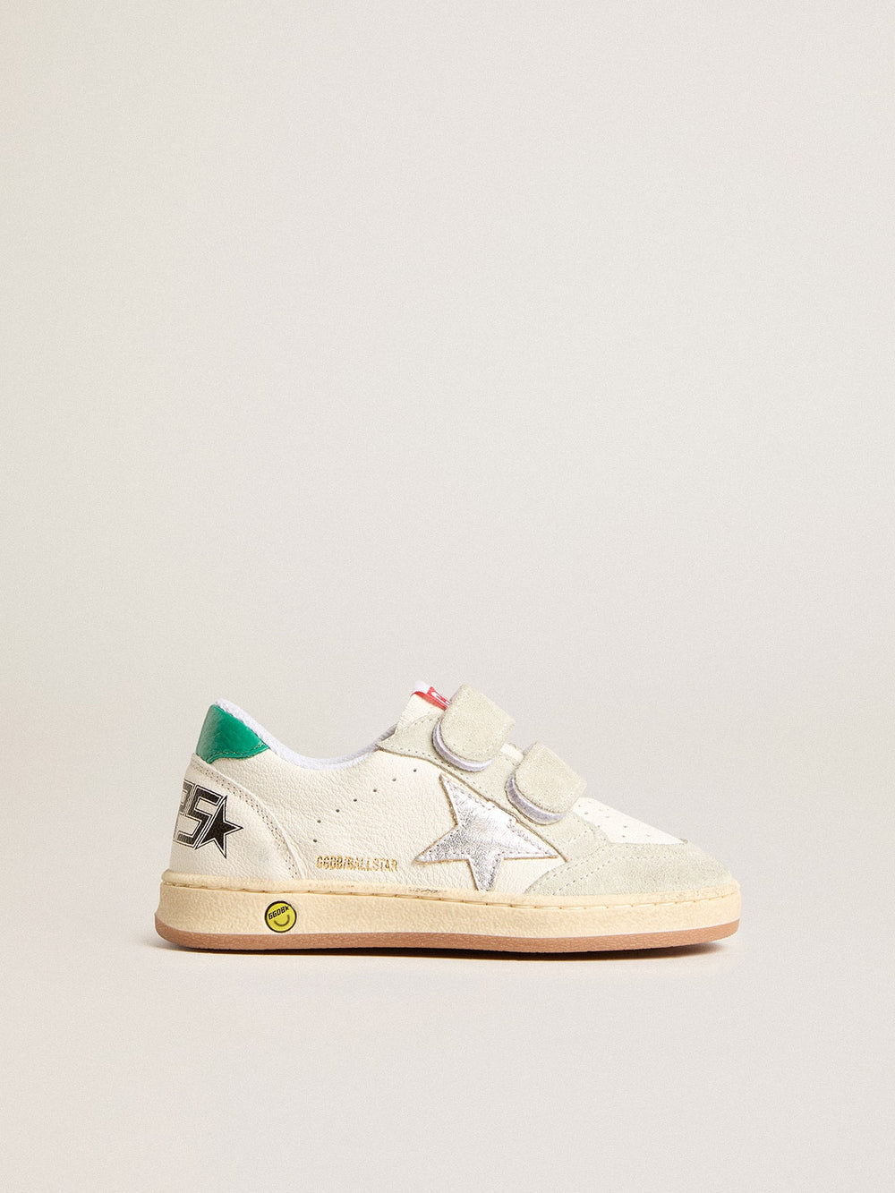Golden Goose Young Ball Star with silver star and green suede heel tab