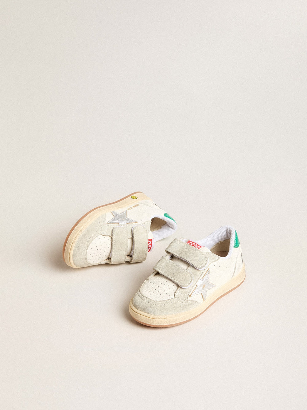 Golden Goose Young Ball Star with silver star and green suede heel tab