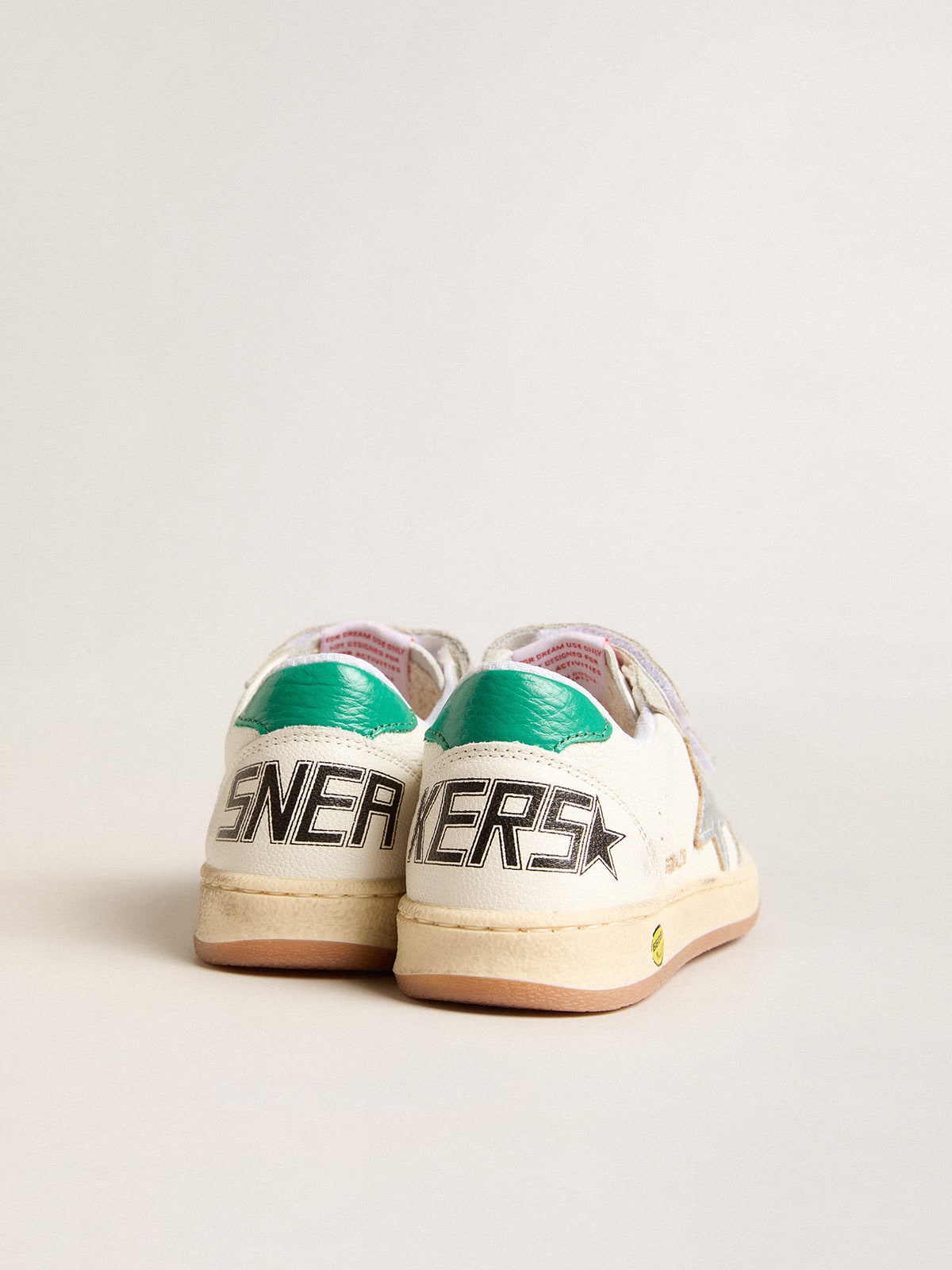Golden Goose Young Ball Star with silver star and green suede heel tab
