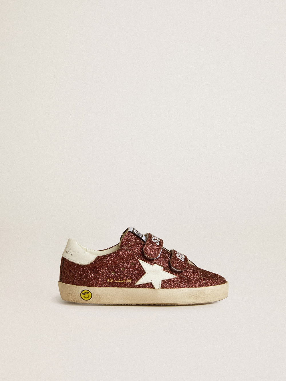 Golden Goose Old School Junior in burgundy glitter with leather star and heel tab