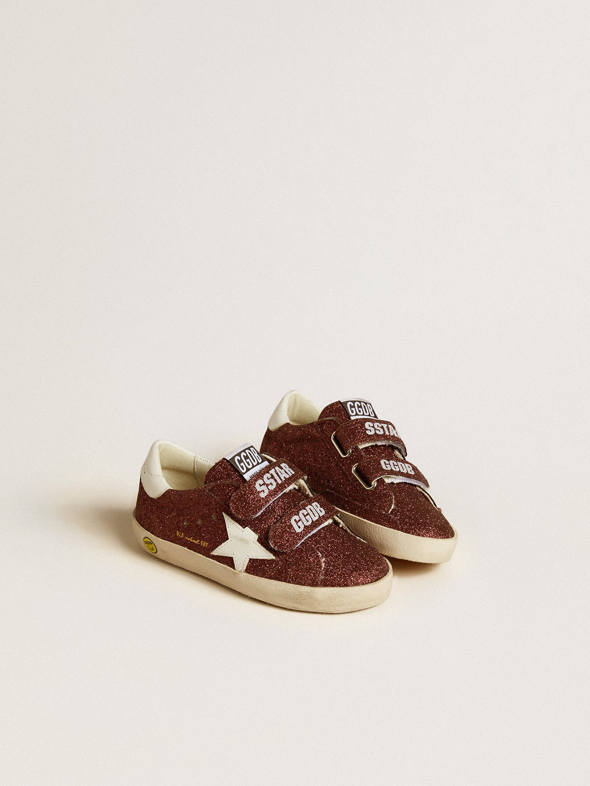 Golden Goose Old School Junior in burgundy glitter with leather star and heel tab