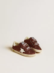 Golden Goose Old School Junior in burgundy glitter with leather star and heel tab