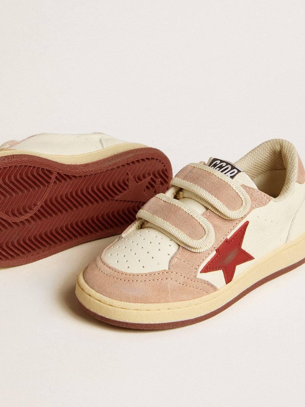 Golden Goose Ball Star Teen in nappa and suede with red star and red embroidered heart