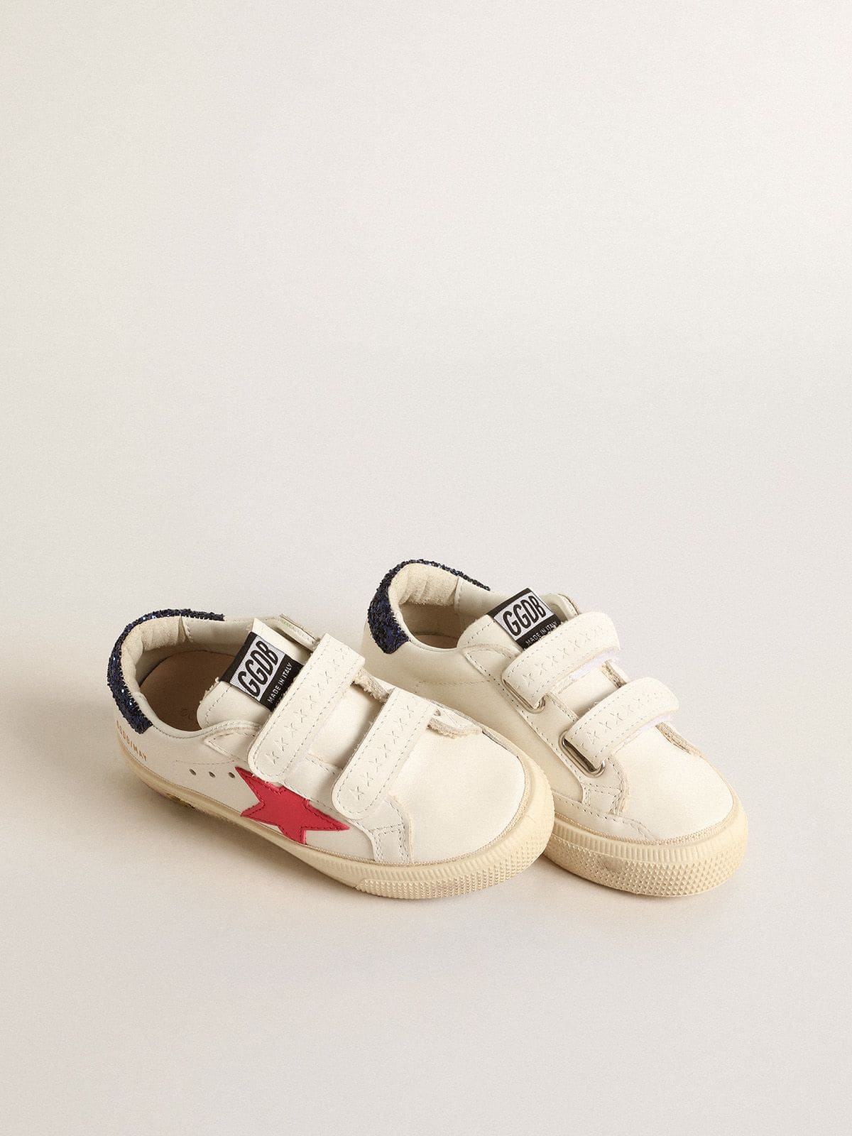 Golden Goose May Teen with fuchsia leather star and blue glitter heel tab