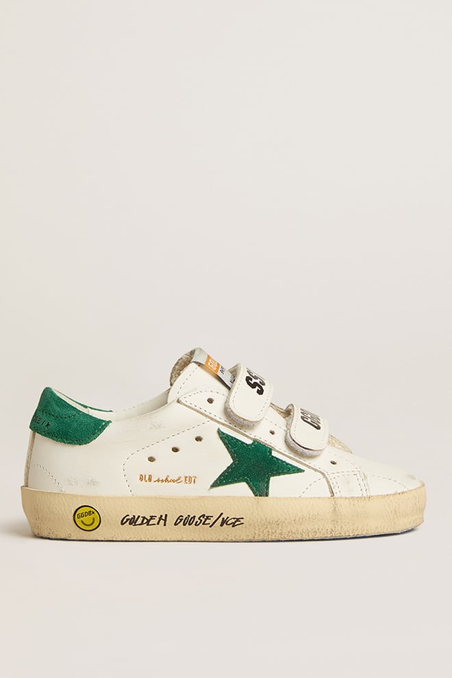 Golden Goose Old School Teen with green suede star and heel tab
