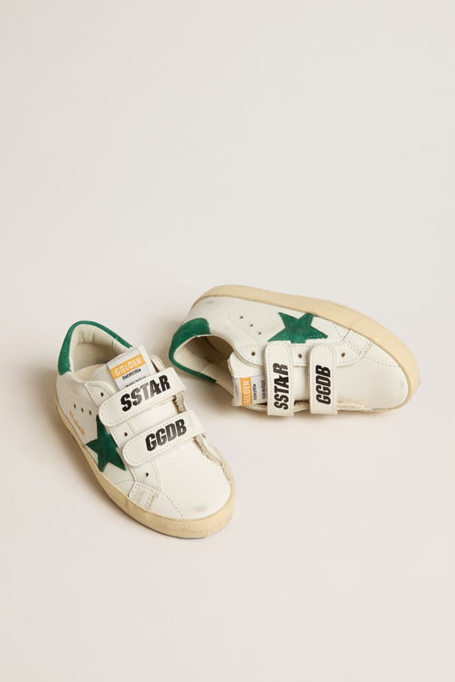 Golden Goose Old School Teen with green suede star and heel tab