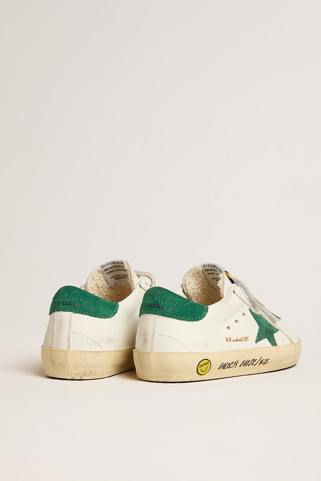 Golden Goose Old School Teen with green suede star and heel tab