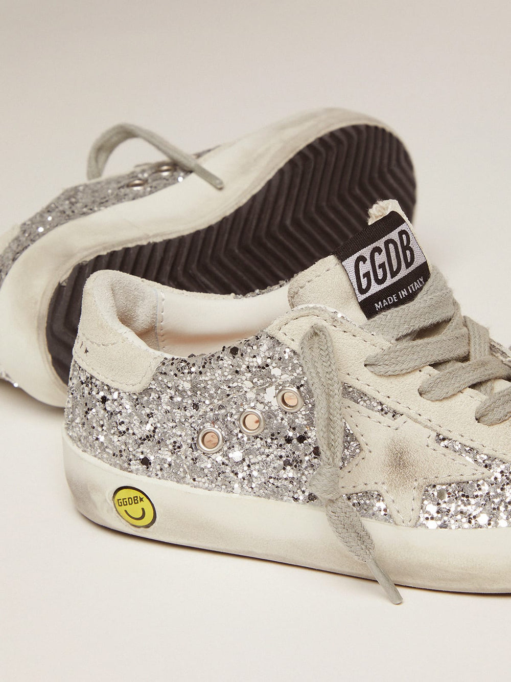 Golden Goose Super-Star Young with silver glitter