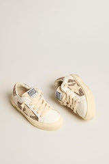 Golden Goose May Teen in white leather and rose gold glitter with beige suede star
