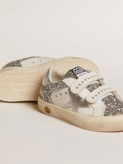 Golden Goose Bio-based May Teen in glitter with silver star and heel tab