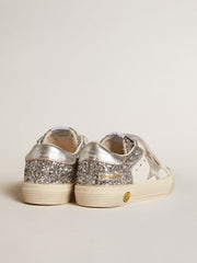 Golden Goose Bio-based May Teen in glitter with silver star and heel tab