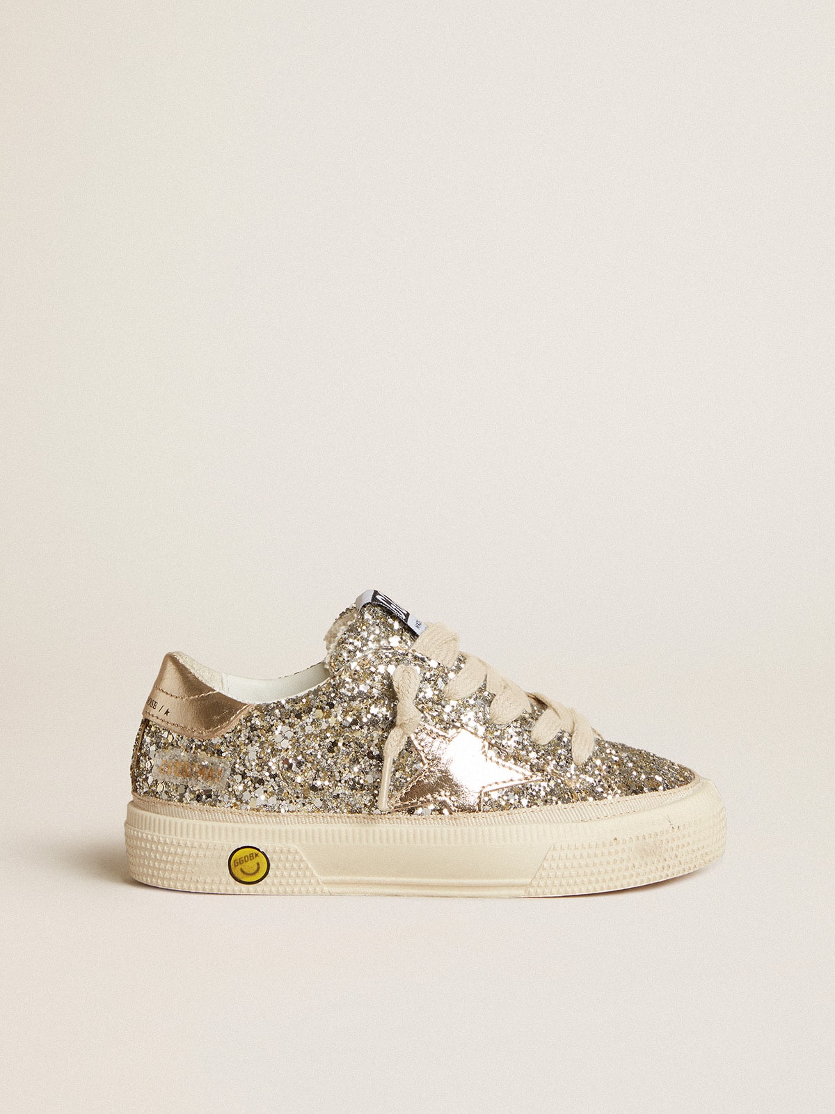 Golden Goose May Young in platinum glitter with metallic leather star and heel tab