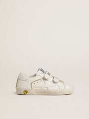 Golden Goose Young Old School in white leather with gold details