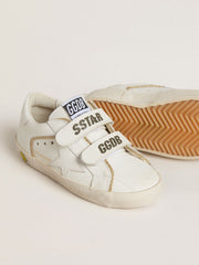 Golden Goose Young Old School in white leather with gold details