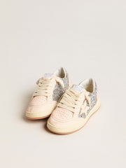 Golden Goose Young Ball Star in glitter with silver metallic leather heel tab