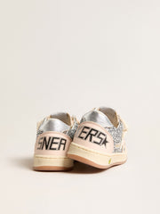 Golden Goose Young Ball Star in glitter with silver metallic leather heel tab