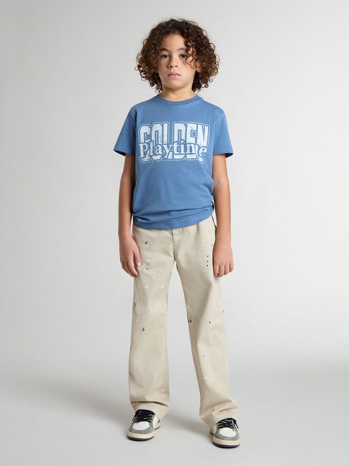 Golden Goose Boys' blue T-shirt with white print