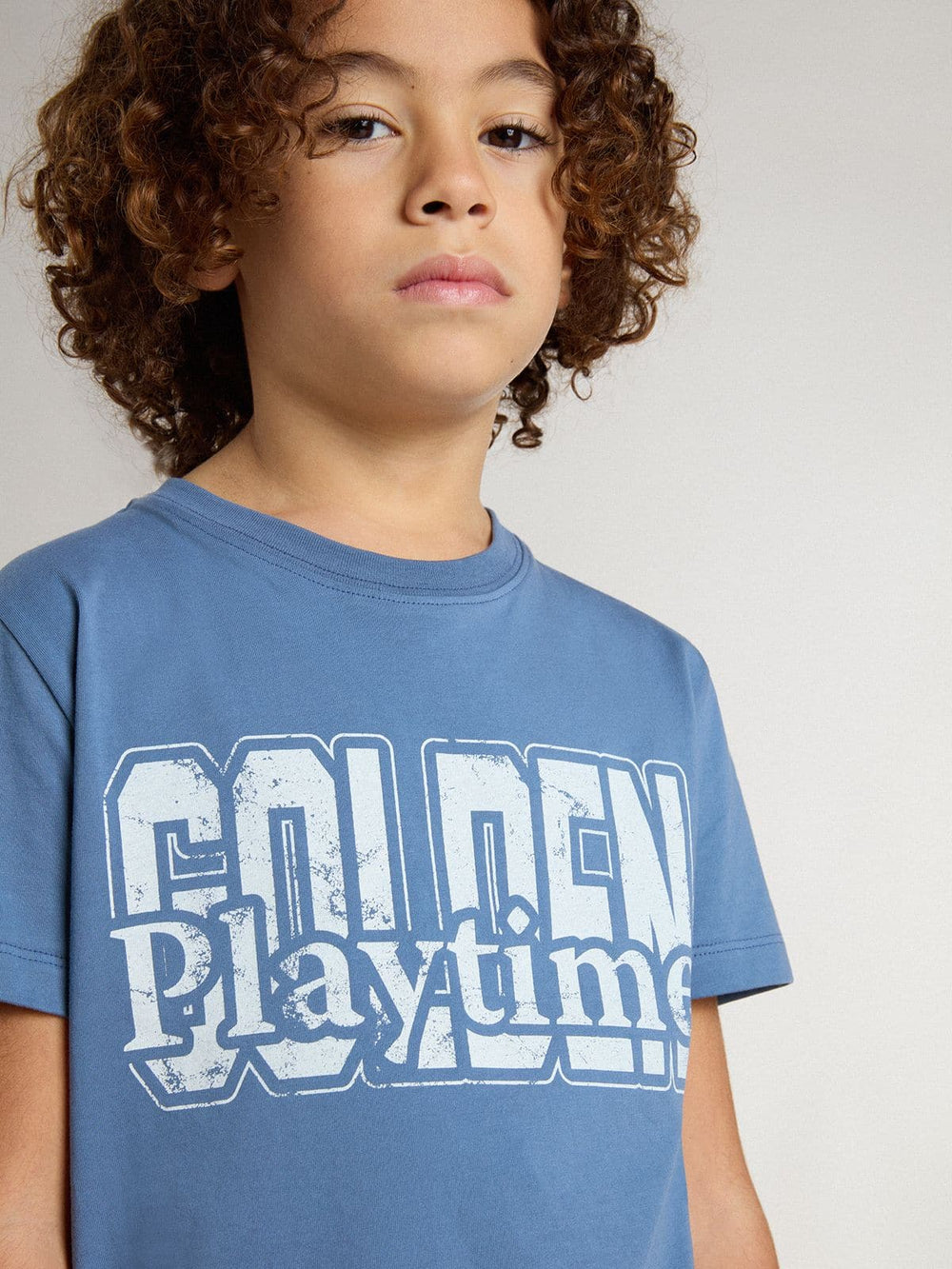 Golden Goose Boys' blue T-shirt with white print