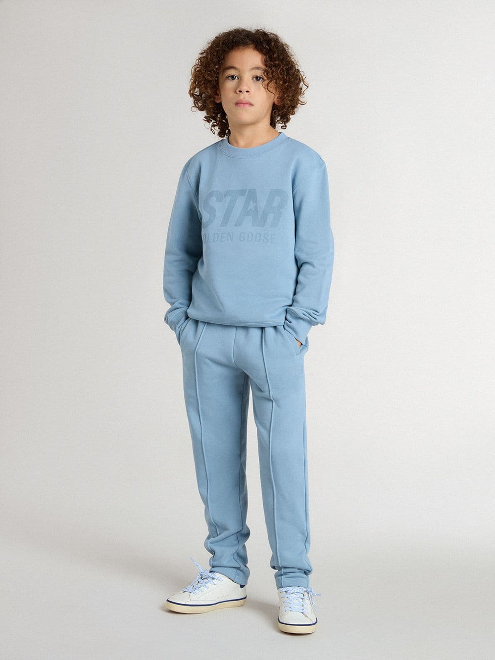 Golden Goose Boys' light blue sweatshirt with lettering on the front