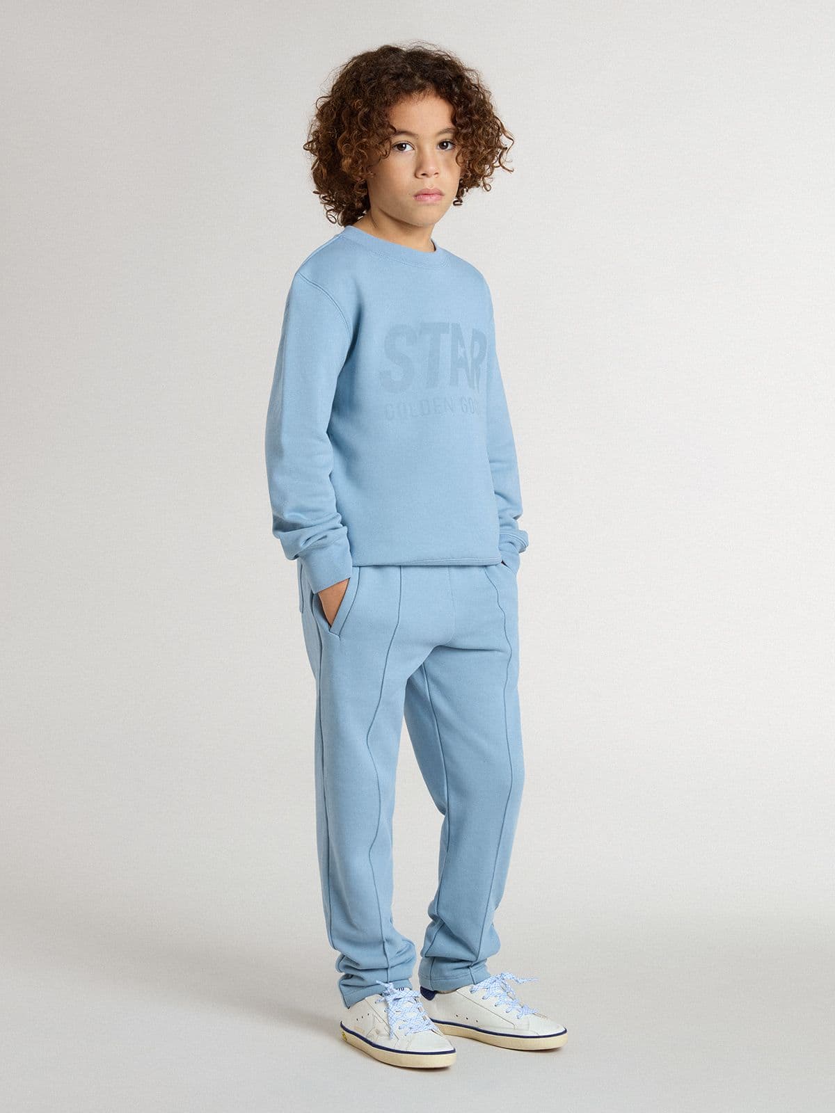 Golden Goose Boys' light blue sweatshirt with lettering on the front