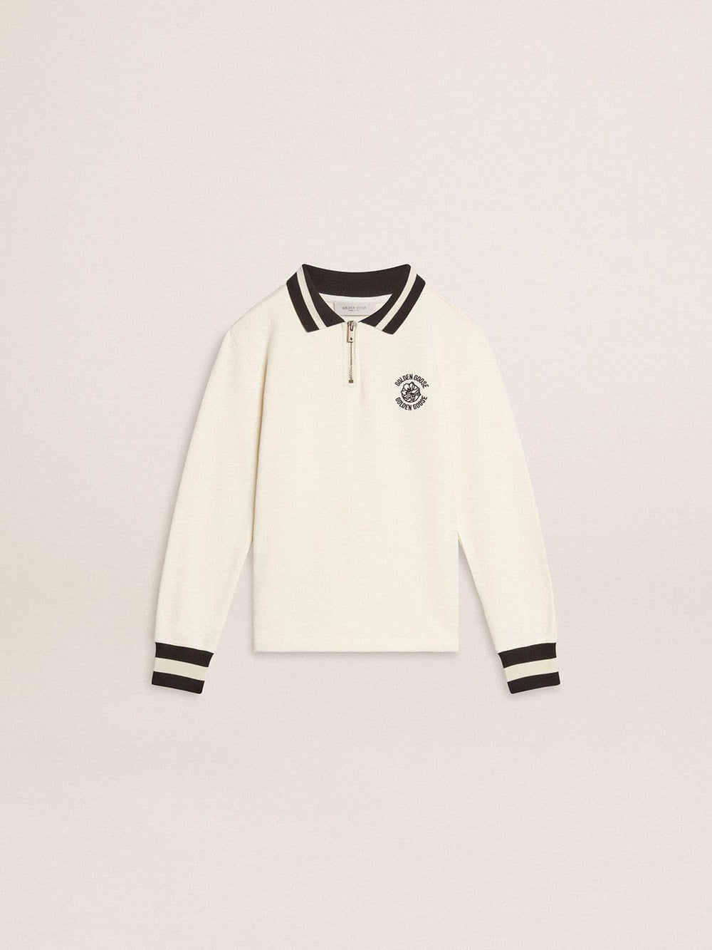 Golden Goose Kids white cotton polo sweatshirt with embroidery on the chest and print on the back