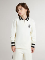 Golden Goose Kids white cotton polo sweatshirt with embroidery on the chest and print on the back