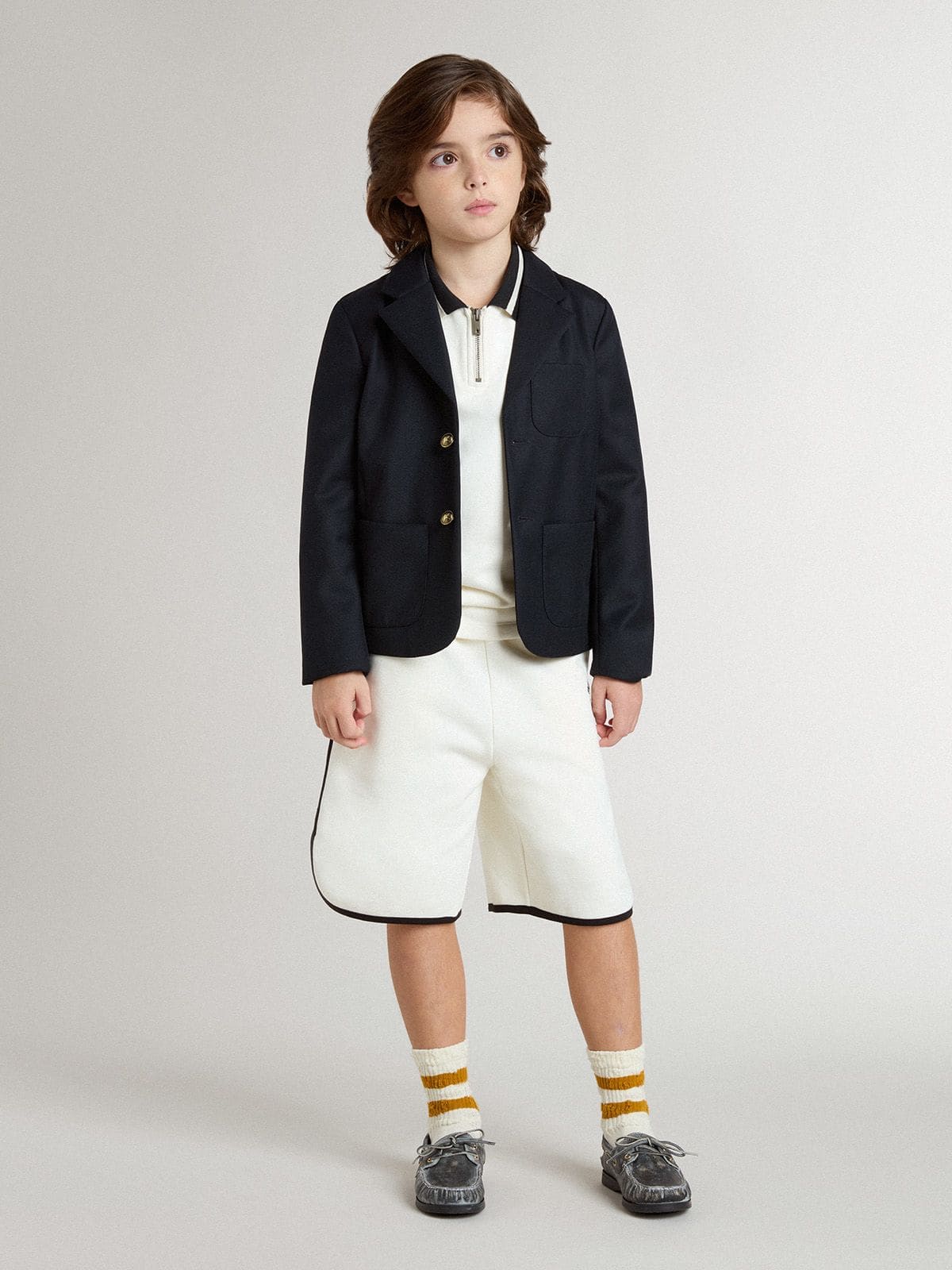 Golden Goose Kids white cotton polo sweatshirt with embroidery on the chest and print on the back