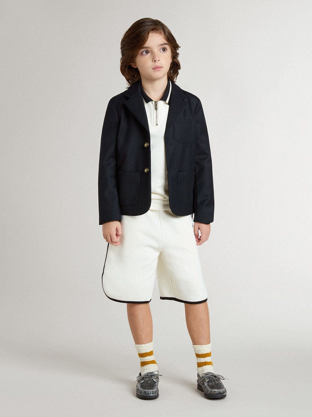 Golden Goose Kids white cotton polo sweatshirt with embroidery on the chest and print on the back