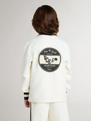 Golden Goose Kids white cotton polo sweatshirt with embroidery on the chest and print on the back