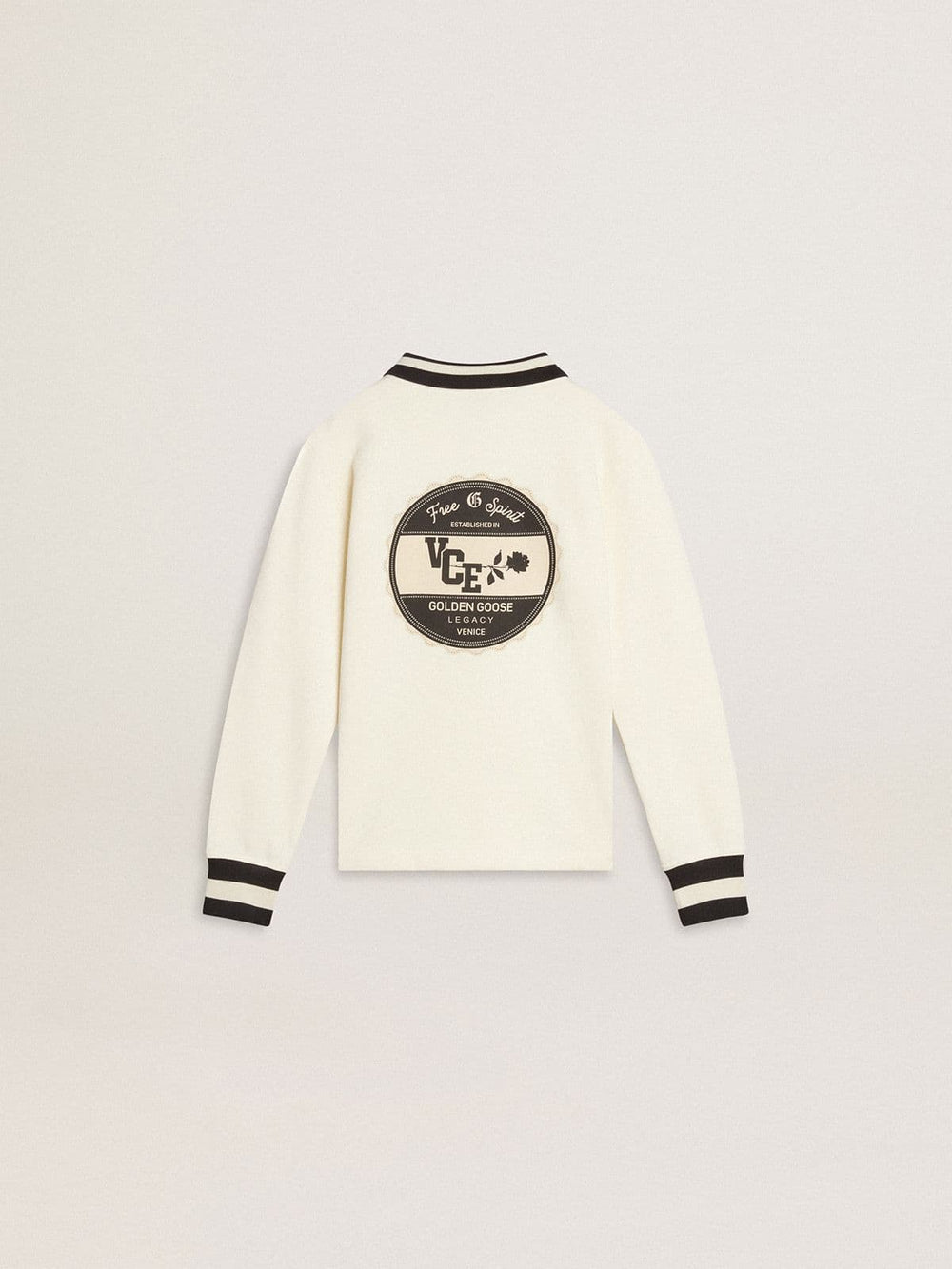 Golden Goose Kids white cotton polo sweatshirt with embroidery on the chest and print on the back