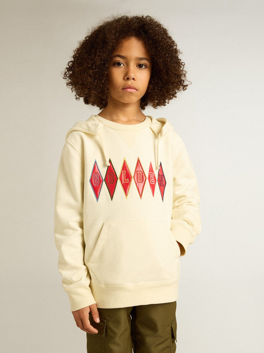 Golden Goose Hooded sweatshirt in worn white with Golden embroidery on the front