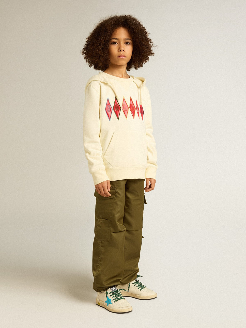 Golden Goose Hooded sweatshirt in worn white with Golden embroidery on the front