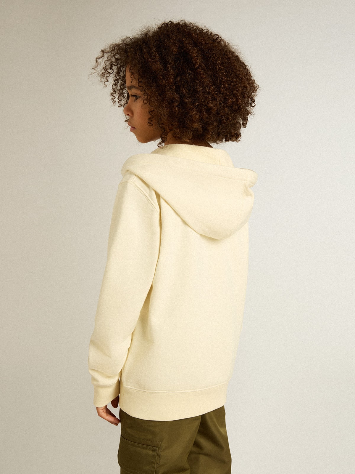 Golden Goose Hooded sweatshirt in worn white with Golden embroidery on the front