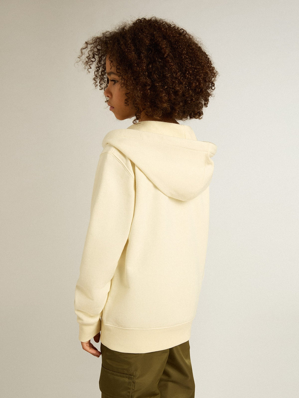 Golden Goose Hooded sweatshirt in worn white with Golden embroidery on the front