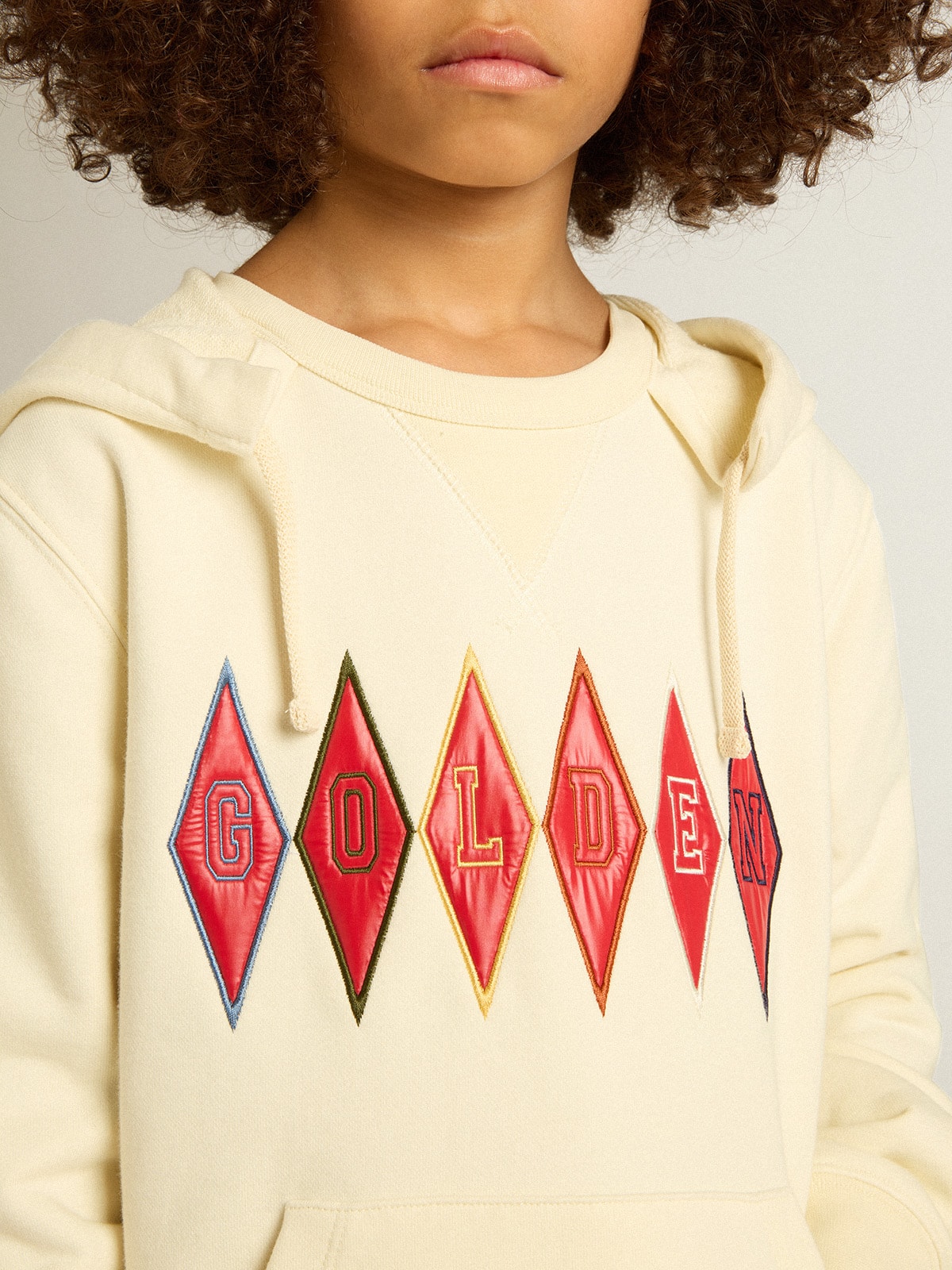 Golden Goose Hooded sweatshirt in worn white with Golden embroidery on the front