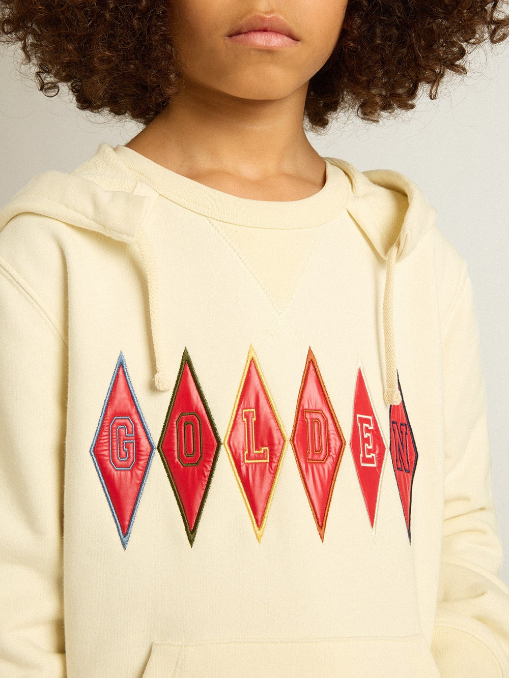 Golden Goose Hooded sweatshirt in worn white with Golden embroidery on the front