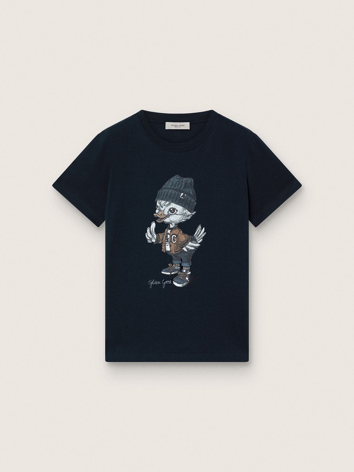 Golden Goose Journey T-shirt for boys in blue cotton jersey with digital mascot print