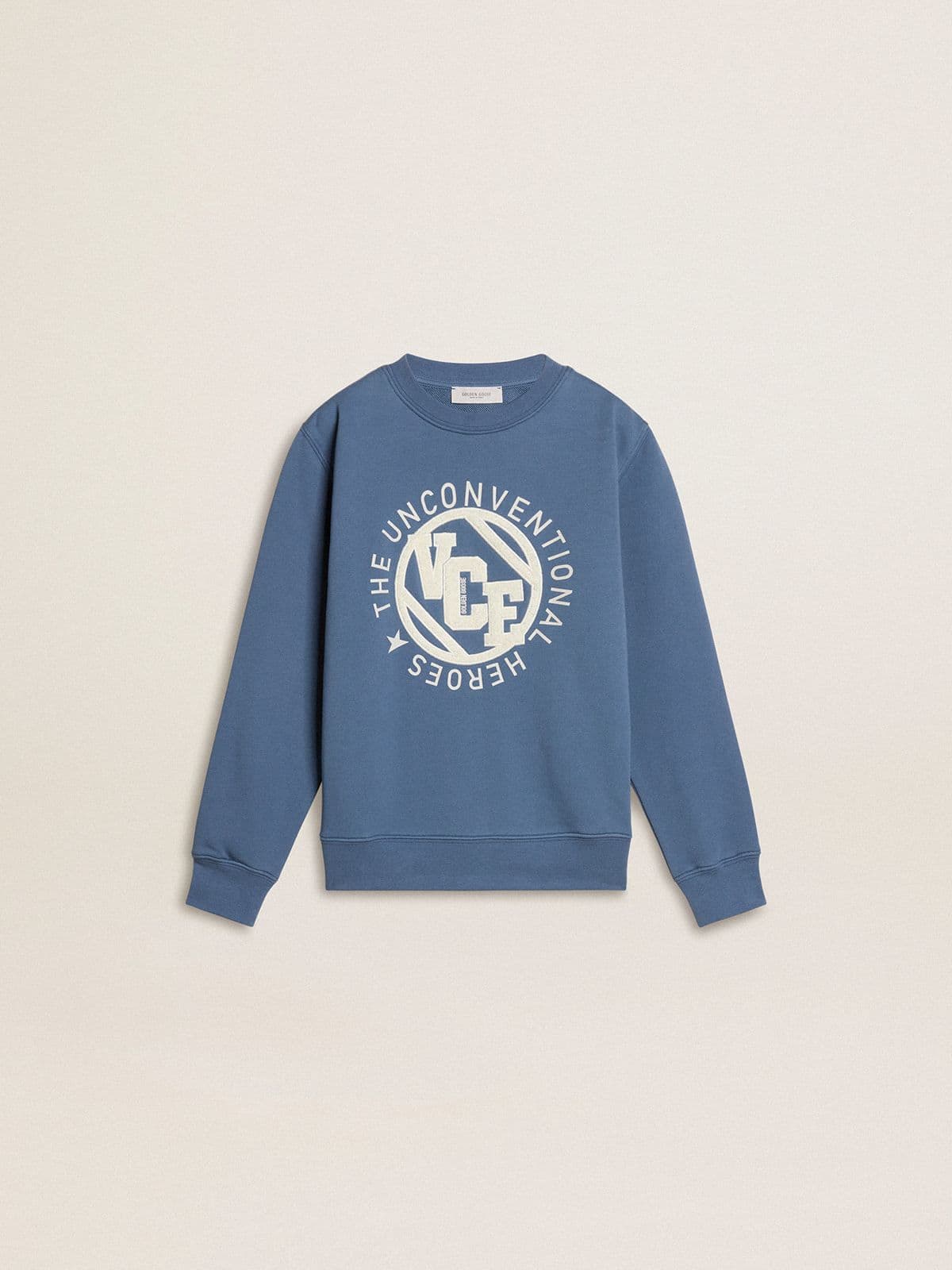 Golden Goose Kids’ blue sweatshirt with white embossed patches