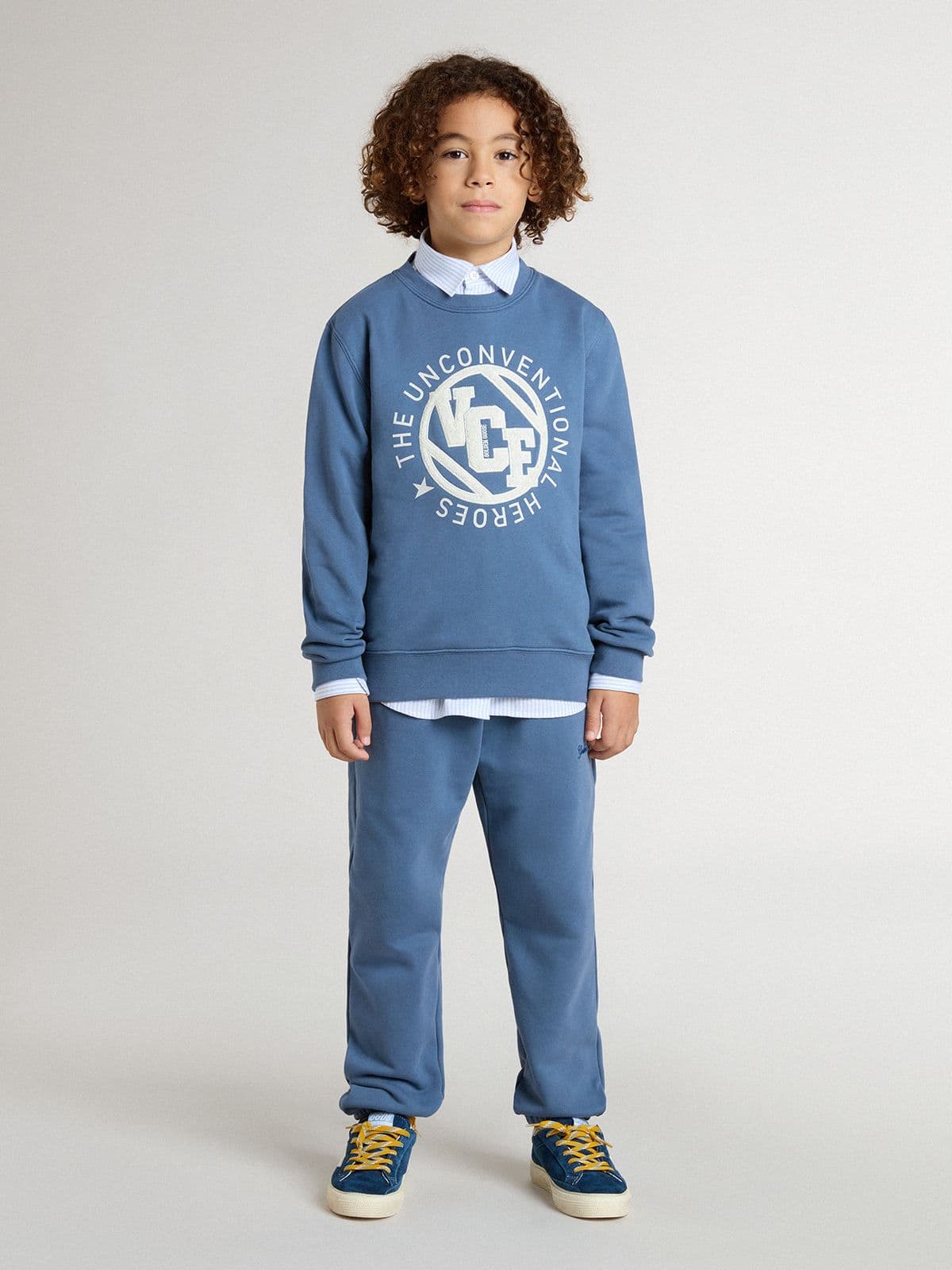 Golden Goose Kids’ blue sweatshirt with white embossed patches