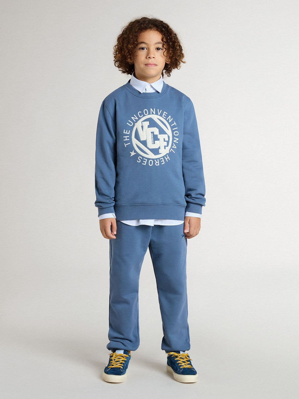 Golden Goose Kids’ blue sweatshirt with white embossed patches