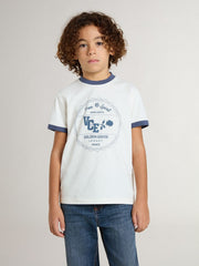 Golden Goose Boys' white T-shirt with blue print