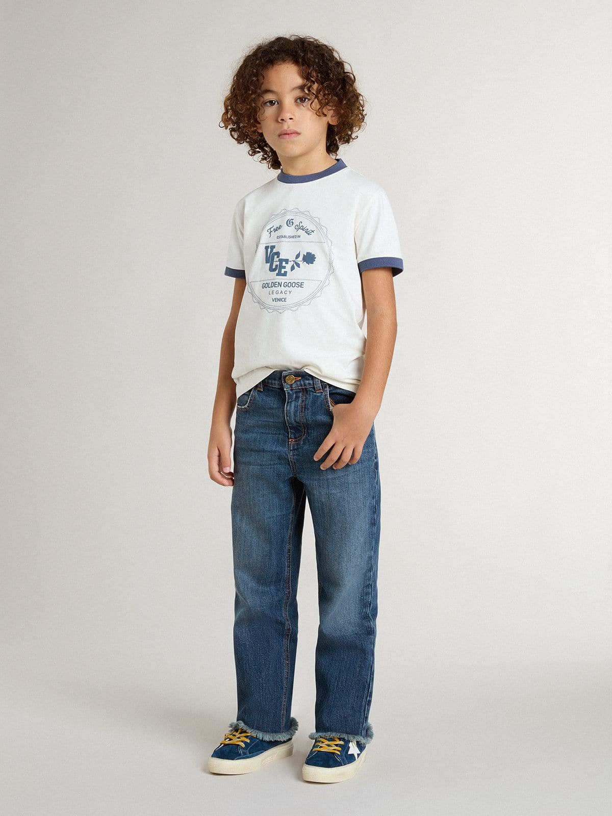 Golden Goose Boys' white T-shirt with blue print